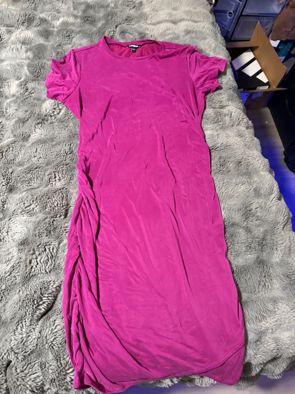 Women's Fuchsia Short-Sleeve Midi Dress- Express size Large